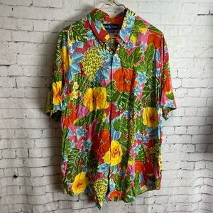 Ralph Lauren blue label size XL colorful floral Hawaiian print short sleeve